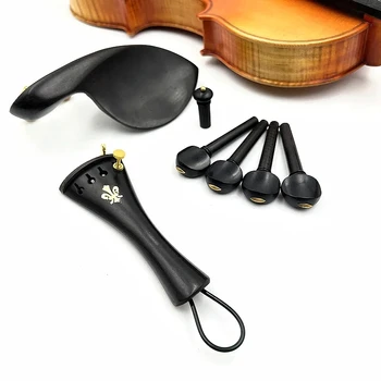 1 комплект цигулка 4/4, аксесоари от черно дърво, детайли на обкова, джолан + клечки за настройки + Крайните шипове + поставка за брадичката/Титуляр за брадичката + тънък тунер