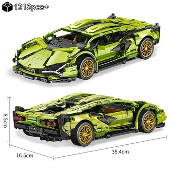 1215 бр. Технически Зелени Ламборгхини Супер спортен автомобил Градивен елемент на MOC Модел на Състезателна кола за Сглобяване на Тухли Играчки за детски подаръци