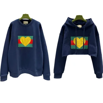 158223 Модерен Класически Луксозен Дизайнерски Нов Случайни пуловер с логото на писмото с бродерия, Блузи, риза, Женски G1
