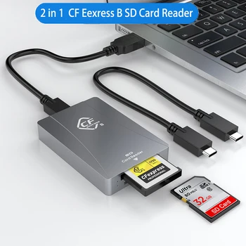 2 в 1 Четец на карти CFexpress Type B USB3.2 Gen2 10 gbps, четец на SD-карти Type C адаптер за четене на карти памет по протокол NVMe PCIe