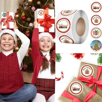 2023 500ШТ Коледна Елха Дядо Коледа Стикери-Коледа 2,5 см Подарък Гарнитури Етикети Празничен пакет за бонбони за Украса на Кутии