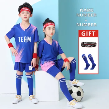 2023 Детски футболни Тениски, Комплекти футболна дрехи за момчета, Детска Футболна форма с къс Ръкав, Детски футболен спортен костюм, Фланелка, Чорапи