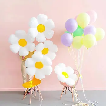 3/1 бр. балон във формата на бели маргаритки, Разноцветни балони от фолио във формата на слънчоглед, Гелиевый топка, Детски Честит Рожден Ден, Украса за детската душа