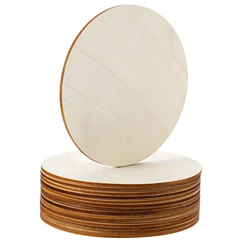 5-инчов Недовършена дървен кръг, Кръгли дървени заготовки, кръгли орнаменти, Дървени изрезки за занаяти, накити