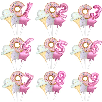 5шт Бонбони, сладолед, Розово, точки 32 инча Цифра Балон от Фолио Понички Темата на Света Украса на Парти по случай рождения Ден на Globos е Детска Играчка,