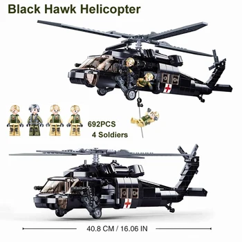 692 БР WW2 Ново Военно армейское оръжие Хеликоптер Black Hawk Боец Строителни блокове Творчески солдатские тухли Играчки за детски Подарък на момчето