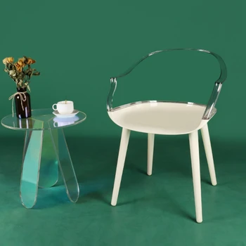 Acrylic Вечеря Chair Transparent Nordic Light Luxury Armrest Backrest Restaurant Chair прозрачен стол дизайнерски мебели كرسي