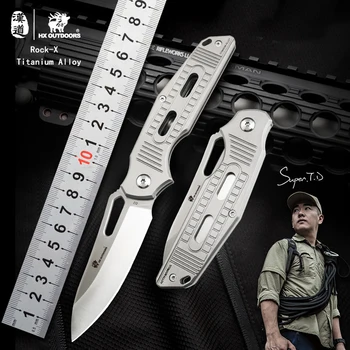 HX Сгъваеми Ножове за оцеляване на открито D2 Blade Къмпинг Ловен Нож Джоба Улични Инструменти Дръжката е от Титанова сплав
