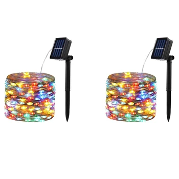 Led гирлянди за слънчева батерия, 10 м водоустойчива гъвкава приказни коледни светлини се използват в дворове и на открито, цветът на 2 бр.