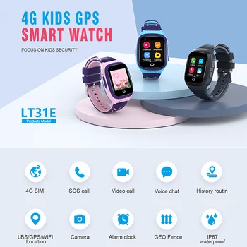 LT31 Смарт часовници Детски 4G видео повикване Гласов чат, Телефонни часовник е Водоустойчив SOS СРЕЩА Дистанционно наблюдение на местоположението на Детски умен часовник
