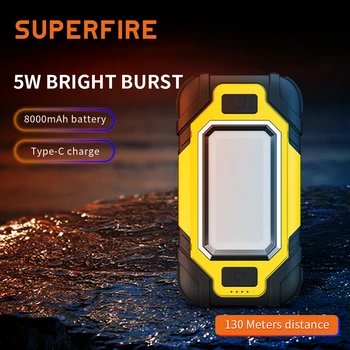 SuperFire X102 Led фенерче USB с вградена батерия, Многофункционален Сгъваем работен фенер, Водоустойчив фенер за риболов, къмпинг