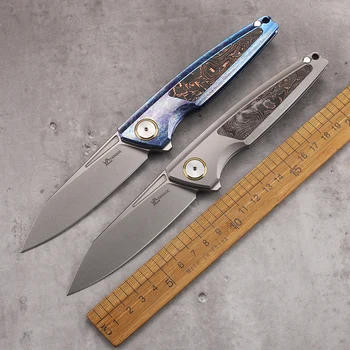 YG001 Сгъваем нож с дръжка от стомана M390 от титанова сплав с шарикоподшипником за лов на открито, плодов EDC джобен нож