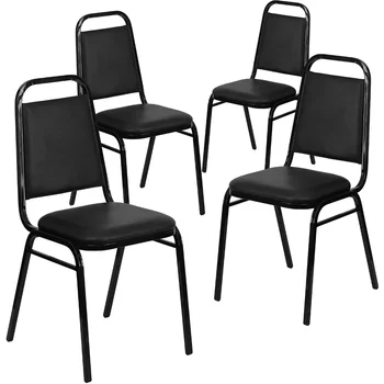 Банкетна стол с трапецовидна облегалка серията HERCULES от 4 опаковки в черно винилово-черна рамка, Акцентные столове за всекидневна