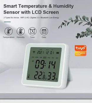 Безжичен сензор за температура и влажност на Hristo Zigbee, будилник с подсветка, отдалечен контрол на температура, влагомер