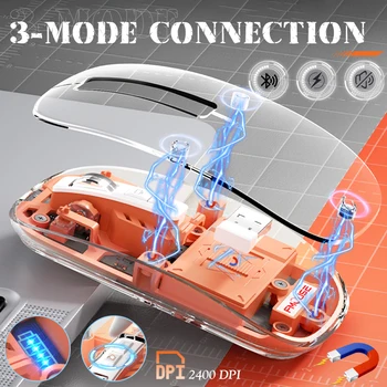 Безжична Bluetooth-мишка M133 Акумулаторна Тиха Прозрачна мишка с три режима и подсветка за таблети, и лаптопи