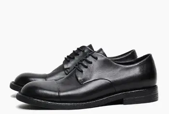 Високи зимни обикновена черни обувки от естествена кожа, Модерен, класически, мъжки обувки в стил Дерби, Висококачествени Ежедневни мъжки обувки