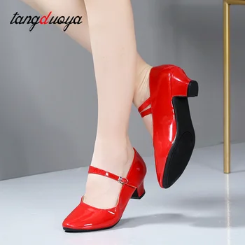 Дамски обувки за латино танци, Салса, Топка Танго, Танцови обувки, Дамски модерни танцови обувки на среден ток със затворени пръсти