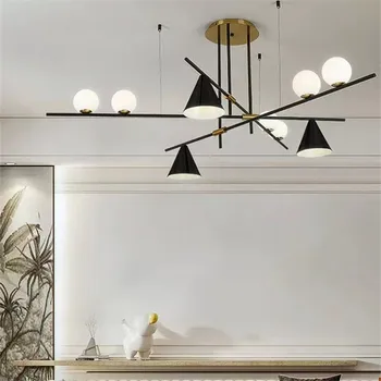 Дългата полилей в стил ретро, черно злато, изчистен топка, окачена лампа за кухня, островна осветление, спалня, led лампа за масата за хранене