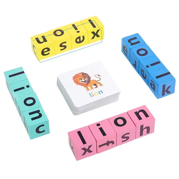 Дървена игра за писане на думи, Забавни Алфавитные блокове за писане на думи, Детски учебни помагала, подарък за ранно образование с карти за децата от предучилищна възраст
