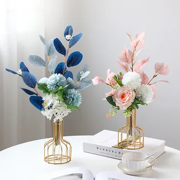 Европейската стъклена декоративна ваза от желязо, креативна гидропонная аранжировка от сухи цветя за хола. Украса за дома