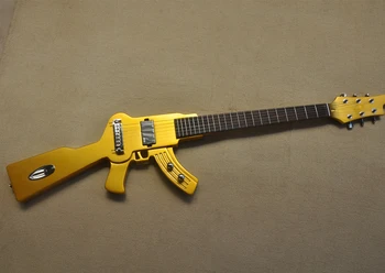 Електрическа китара във формата на пистолет с 6 струни златист цвят с хромирано мост, предложението за поръчка