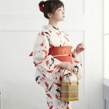 Жена традиционно японско кимоно Юката, рокля за фотография, костюм за ролеви игри, ретро костюм с рибено принтом, един рокля