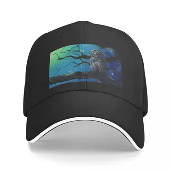 Звездна сова - Акрилна картина с изображение на магическа нощ, бейзболна шапка, шапка за голф, Космата шапка, Шапка Дамски, мъжки