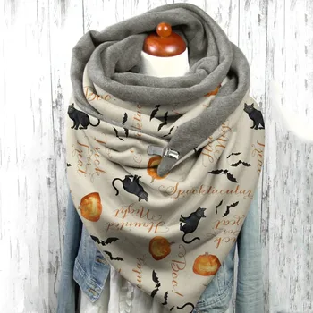 Зимни женски шал с бутони и принтом на Хелоуин, Ежедневни топли шалове, Модни зимни шалове с миризмата на женски шал
