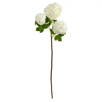 Изкуствени цветя, сняг хортензия (комплект от 2 броя), бял