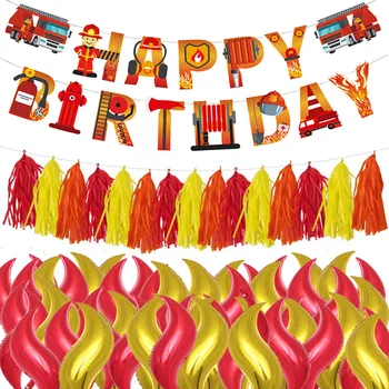 Категория на пожарна машина, Аксесоари за Парти в чест на рождения Ден, Момчета-Пожарникари, Банер честит Рожден Ден, Хартия, Пискюли, Украса за парти, Фалшиви балони С Пламък