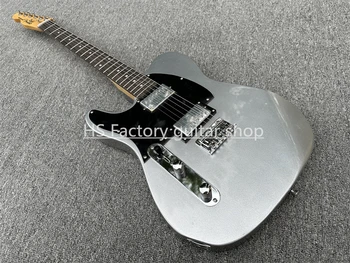 Класическа сребърна 6-струнен електрическа китара със закрит звукоснимателем, черна подплата от палисандрово дърво, фиксиран мост