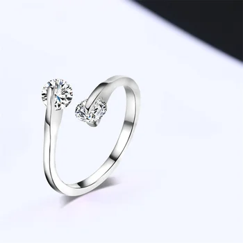 Класически пръстен с двоен кръг-камък За жените, Сребро, Розово Злато, Брачни халки с бял цирконий, Проста украса за показалеца на пръстите