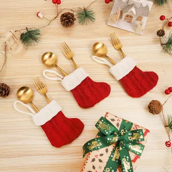 Коледен Вязаный Набор от Съдове за Декорация на хола Коледно Дърво Червени Чорапи Висулка във формата на Коледно Навидад Noel Подарък 2024