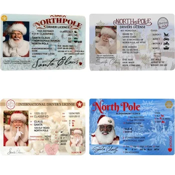 Коледна картичка 2023 г., Шофьорска книжка Дядо Коледа, Шофьорска книжка в Навечерието на Коледа, подарък за Коледа за децата, Коледна украса