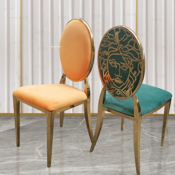 Луксозни трапезни столове от неръждаема стомана, Креативен дизайн, Домашно Кадифе стол, стол с облегалка за ресторант, Проста и модерни мебели A