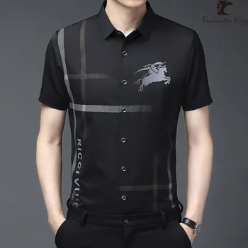 Модерен Мъжки бизнес ежедневни ризи с къс ръкав, Мъжки летни ризи с принтом от тънкия Не-желязо
