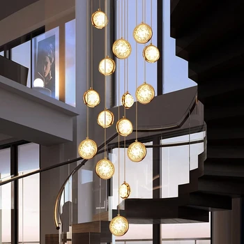 Модерна led кристален полилей за стълби, Луксозна окачена лампа Cristal, Творчески Златен блясък за антре в хола