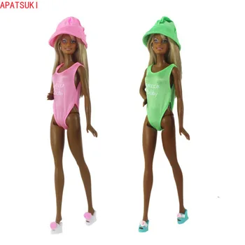 Модни бански костюми за дрехи за Барби кукли, Колоритен бански и широка периферия шапка за кукли Барби 1/6 BJD, Аксесоари за кукли, Детски играчки