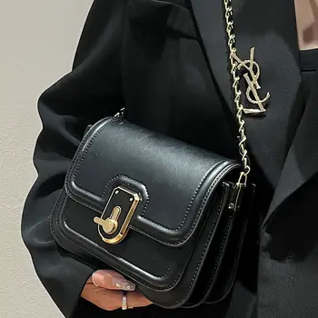 Модни Малки чанти с капак, Дамски чанти, ретро Луксозни чанти през рамо, Жените Тенденция чанта на метална верига, Кожена Квадратна чанта