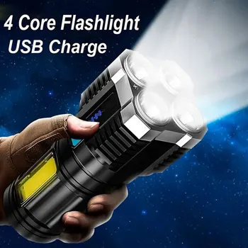 Мощни led светлини Походный фенер С 4 топки лампи и странична светлина COB Акумулаторна батерия за Преносим ръчен фенер с 4 режима на осветление