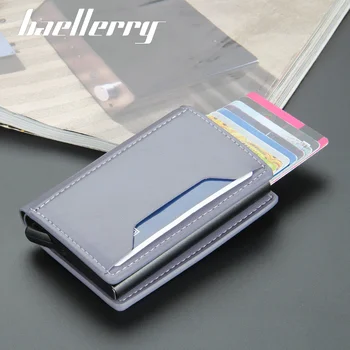 Мъжки алуминиева кутия Baellerry, антимагнитная анти-кражба на чанта за карти, rfid, къса автоматична карта-куршум, женски набор от карти, чанта, портфейл