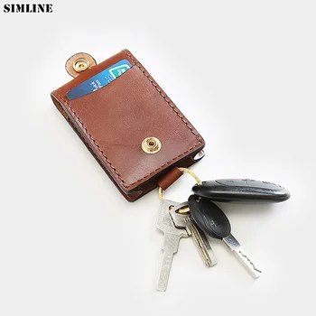 Мъжки портфейл за ключове от естествена кожа, реколтата, портфейли за ключове от колата на ръчна работа, за носене-калъф, икономка, органайзер, чанта с карта