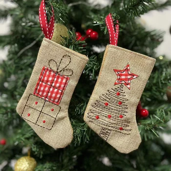 Начало декор, закачалка за коледни чорапи от коноп, Коледно дърво, Висячая бродерия от зебло, Коледни чорапи за партита