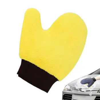 Непромокаеми ръкавици от микрофибър коралов кадифе за автомивка, дебела рукавица за почистване на автомобил, Восъчен четка за обяснения, на части, Двустранна ръкавица за грижа за автомобила