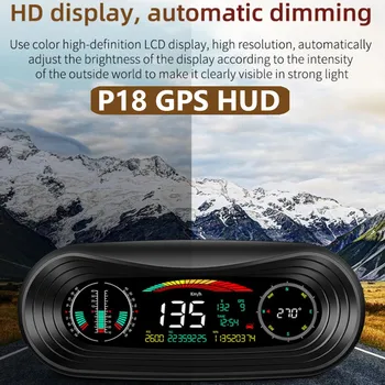 Нов P18 HUD-Head Up дисплей Автомобилен GPS за Измерване на наклон Многофункционален инклинометр офроуд GPS тракер Скоростомер Измерване на наклон