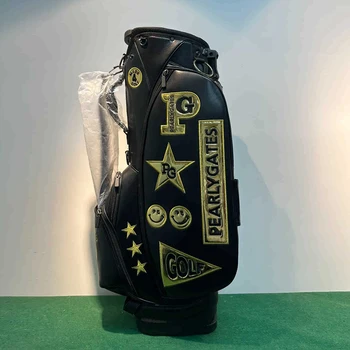 Нова голф чанта от изкуствена кожа ПГ златисто-черен на цвят, с висококачествена чанта-поставка за голф