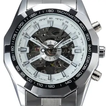 Отстъпка Промоционална цена Мъжки часовник SEWOR с каишка от неръждаема стомана, Автоматични механични ръчни часовници, Мъжки часовници-скелет Reloj Хо