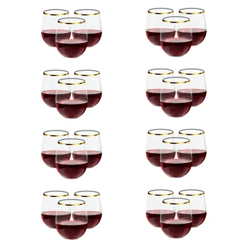 Пластмасови Чаши за вино Със Златни Рамки, за Еднократна употреба Прозрачни пластмасови Чаши за вино с Капацитет 12 Унции, Пластмасови Чаши За Мартини, Необичайни Чаши За Партита
