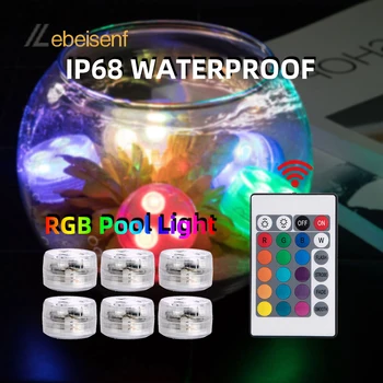 Подводна лампа с 3 светодиода, 16 цвята RGB IP68 Водоустойчив лампа за басейна, 24 бутони на дистанционното управление, потопяеми осветителни тела, вази езерото
