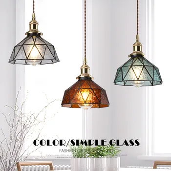 Полилей от стъкло в скандинавски стил със скъпоценни камъни, нощна лампа за семейна бар, ресторант, латунная корона E27, творчески лампи за механа, всекидневна